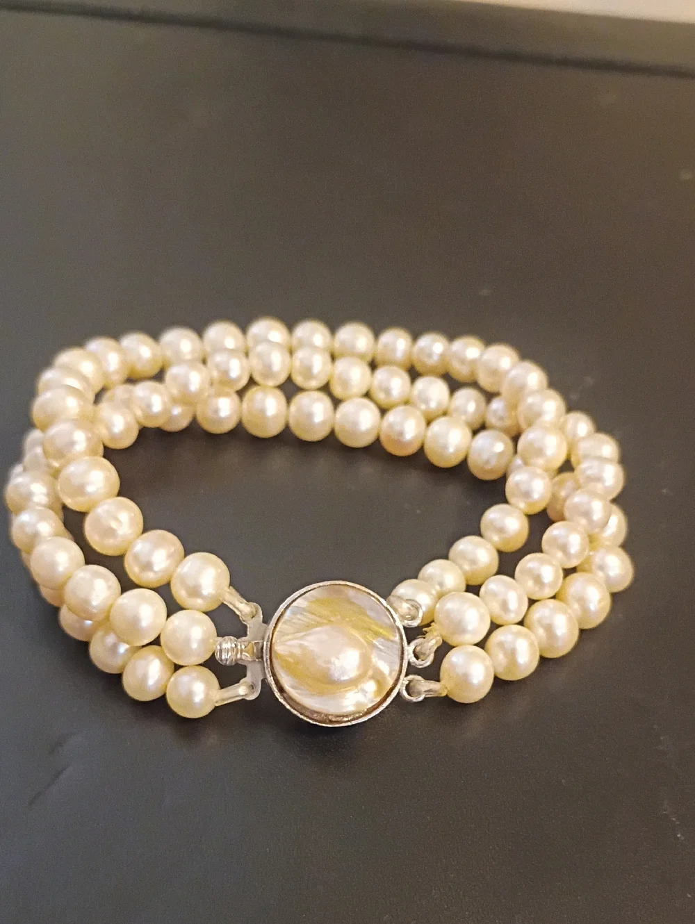 3 Strand Vintage Real Pearl Bracelet